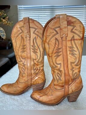 Miss Capezio Vintage Cognac Marble Leather Women’s Western Cowboys boots 5.5 M
